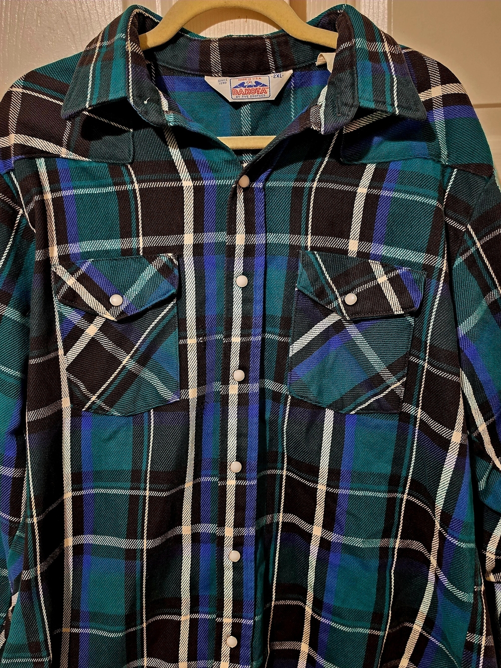 Vintage Dakota Five Brothers Pearl Snap Flannel Shirt USA Men's 2XL XXL
